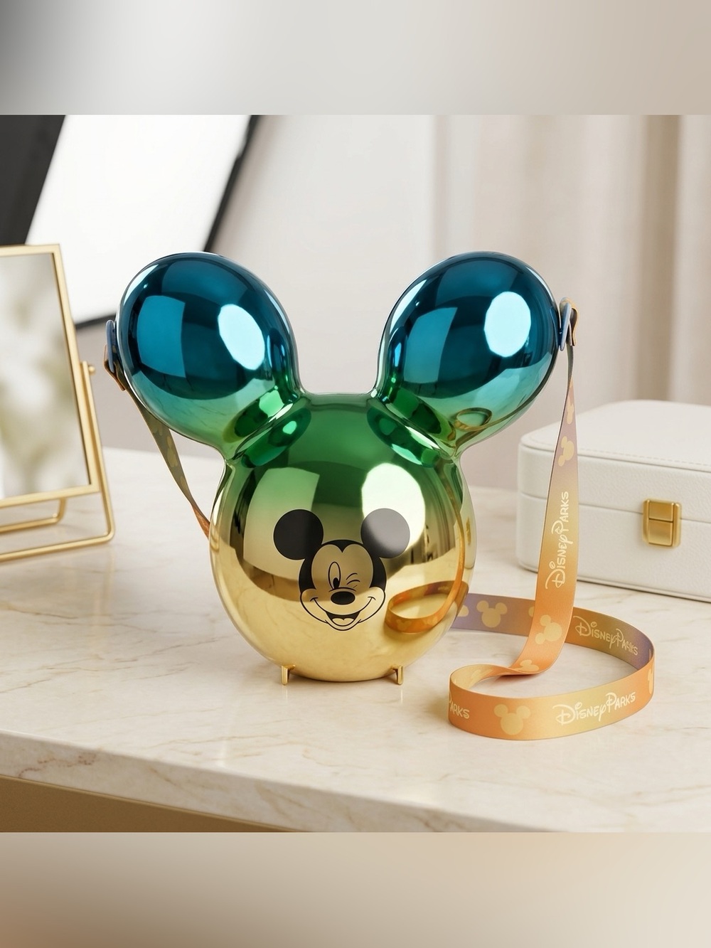 Disney Balloon Mickey Head Popcorn Bucket Metallic Blue Green Gold Ombre